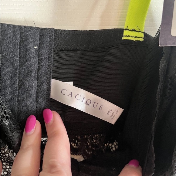 Cacique Black Lace Bralette with Bright Yellow Straps 46C - Picture 5 of 6